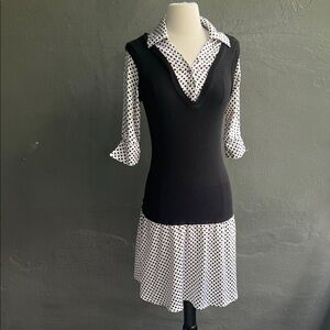 Elegant Black and White Polka Dot Dress